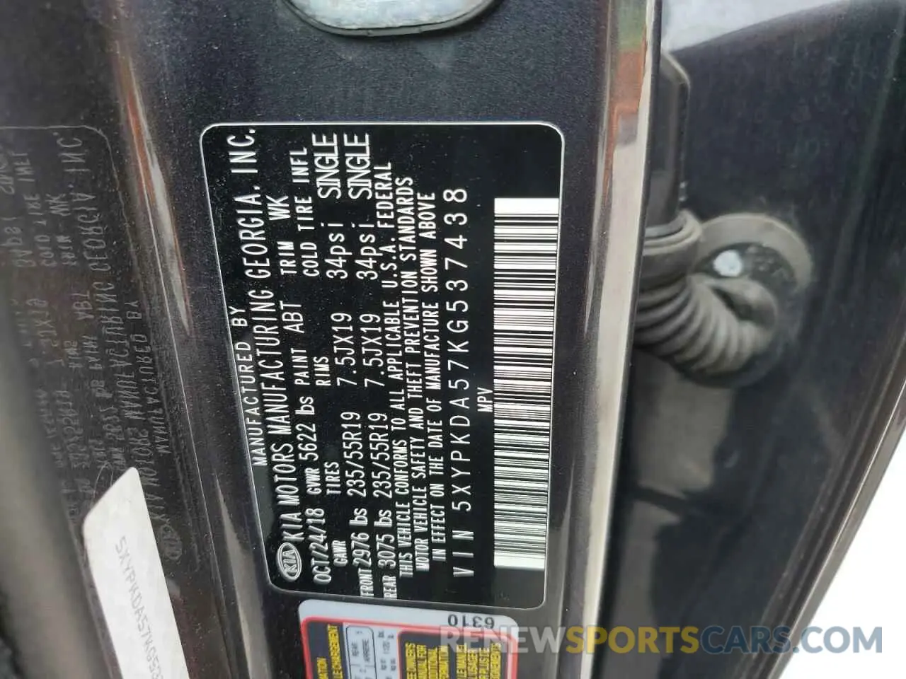 15 Photograph of a damaged car 5XYPKDA57KG537438 KIA SORENTO 2019