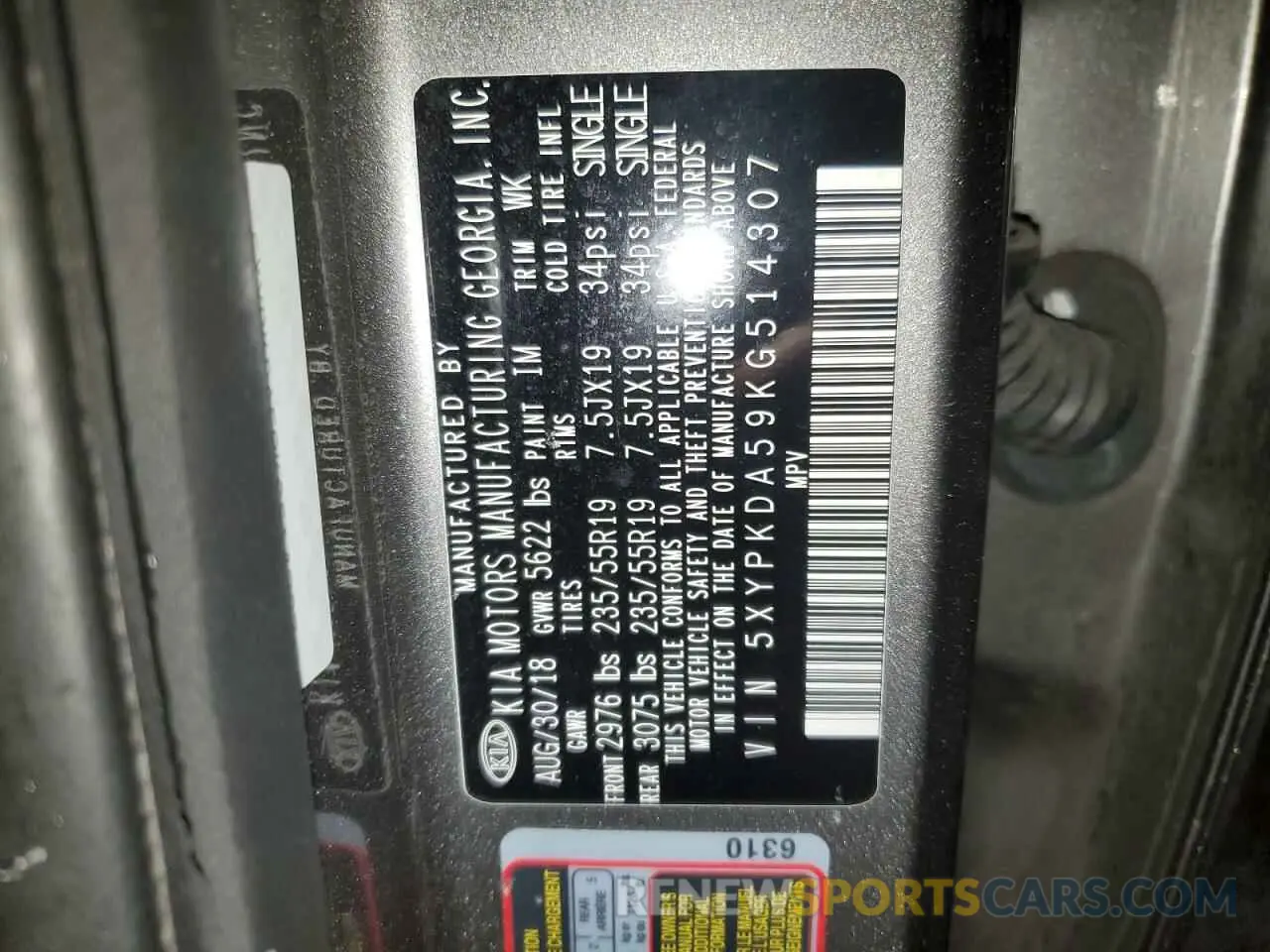 15 Photograph of a damaged car 5XYPKDA59KG514307 KIA SORENTO 2019
