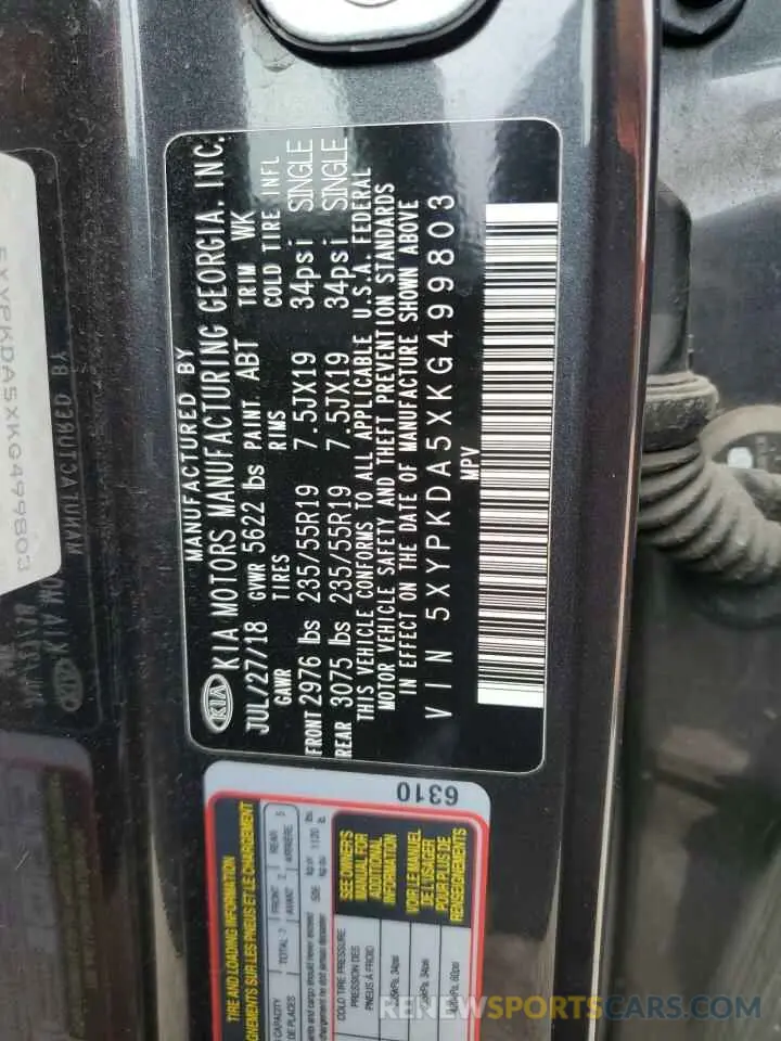 13 Photograph of a damaged car 5XYPKDA5XKG499803 KIA SORENTO 2019