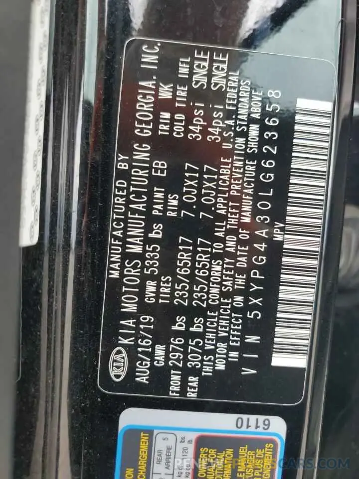 13 Photograph of a damaged car 5XYPG4A30LG623658 KIA SORENTO 2020