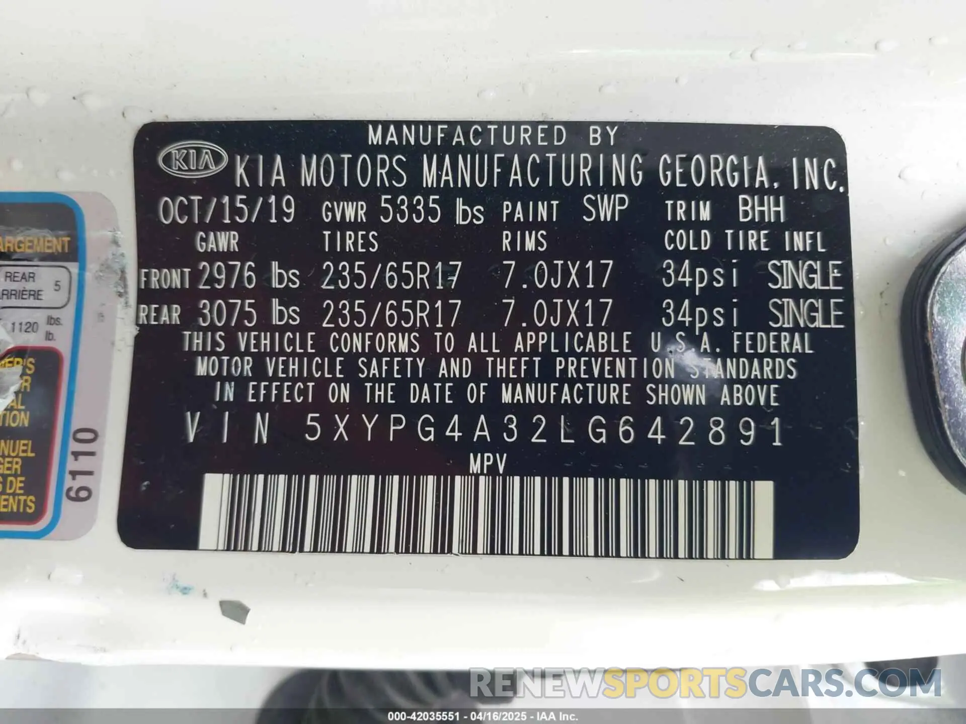 9 Photograph of a damaged car 5XYPG4A32LG642891 KIA SORENTO 2020