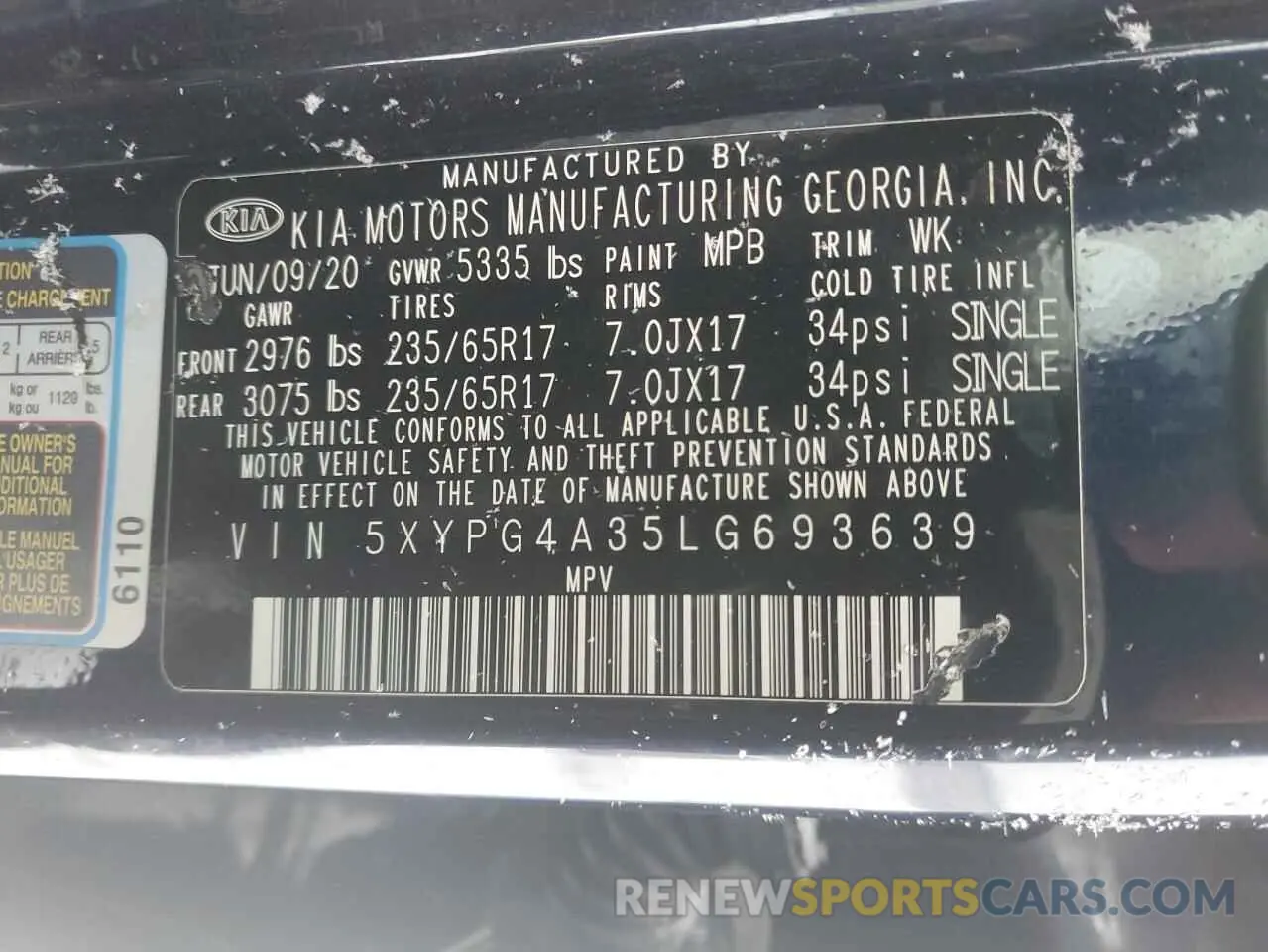 13 Photograph of a damaged car 5XYPG4A35LG693639 KIA SORENTO 2020