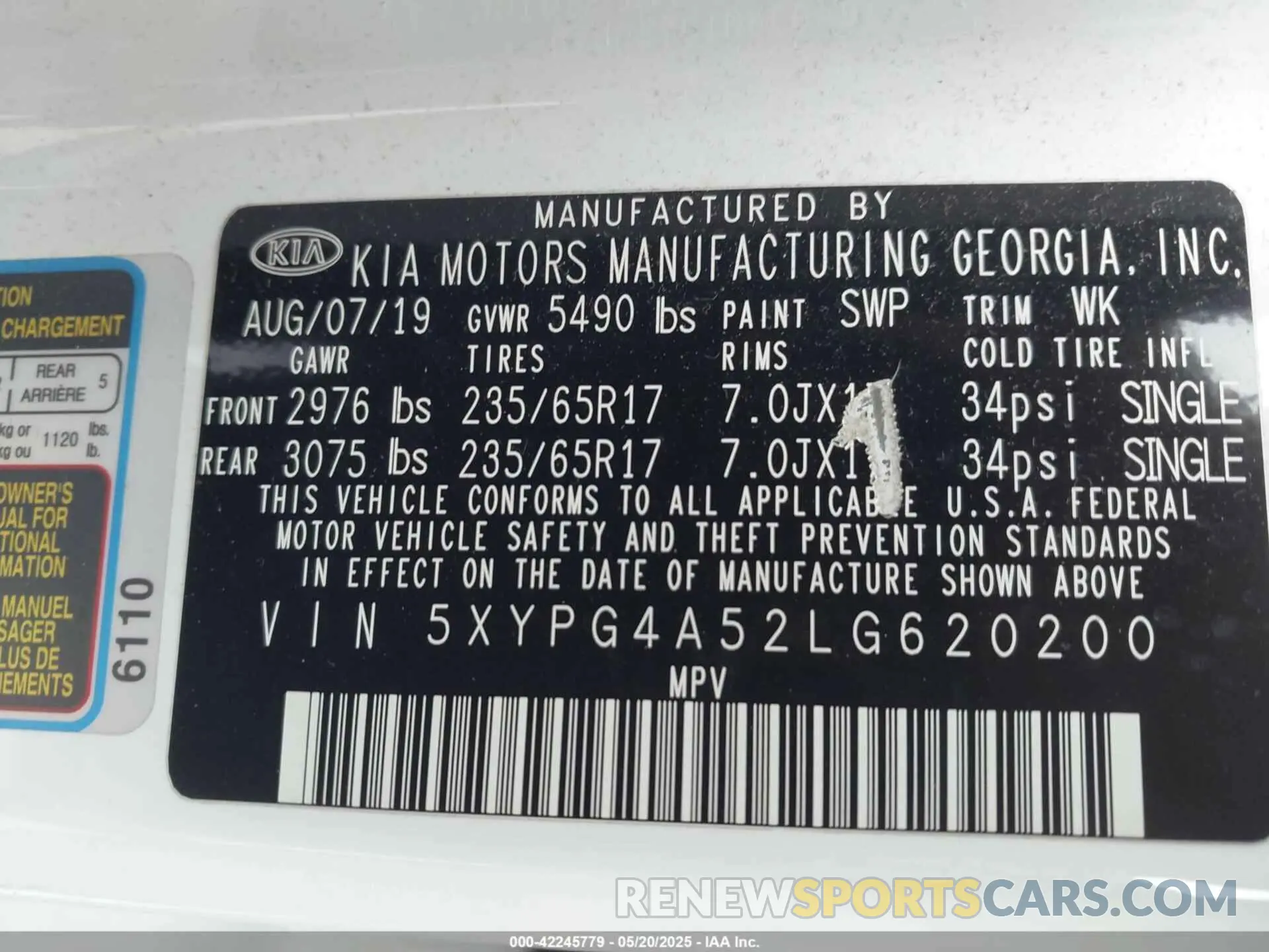 9 Photograph of a damaged car 5XYPG4A52LG620200 KIA SORENTO 2020