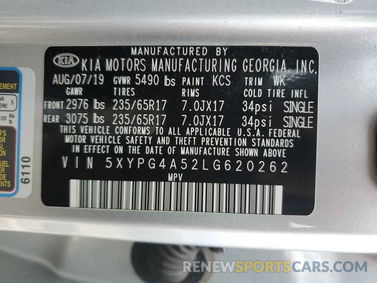 14 Photograph of a damaged car 5XYPG4A52LG620262 KIA SORENTO 2020