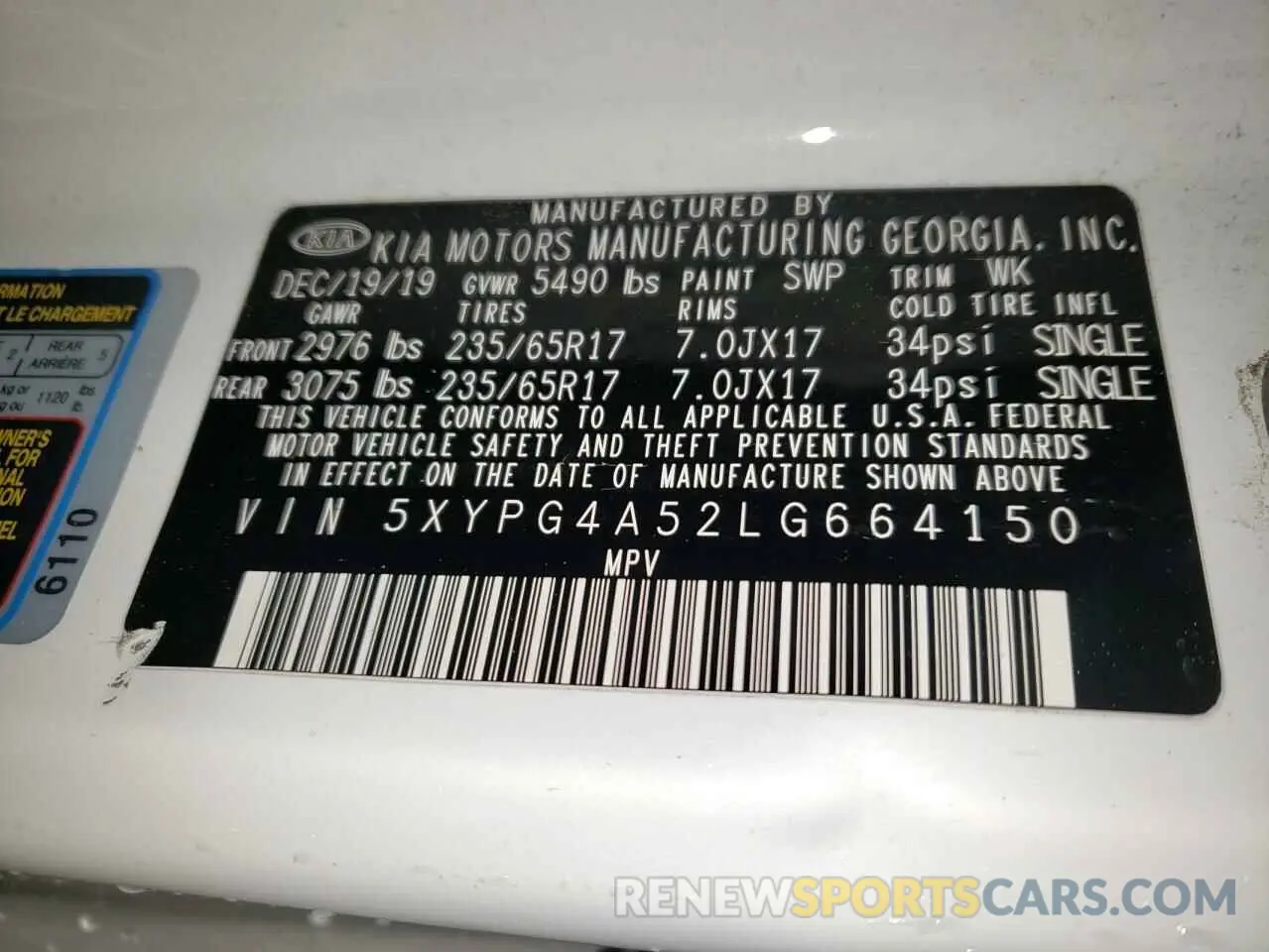 13 Photograph of a damaged car 5XYPG4A52LG664150 KIA SORENTO 2020