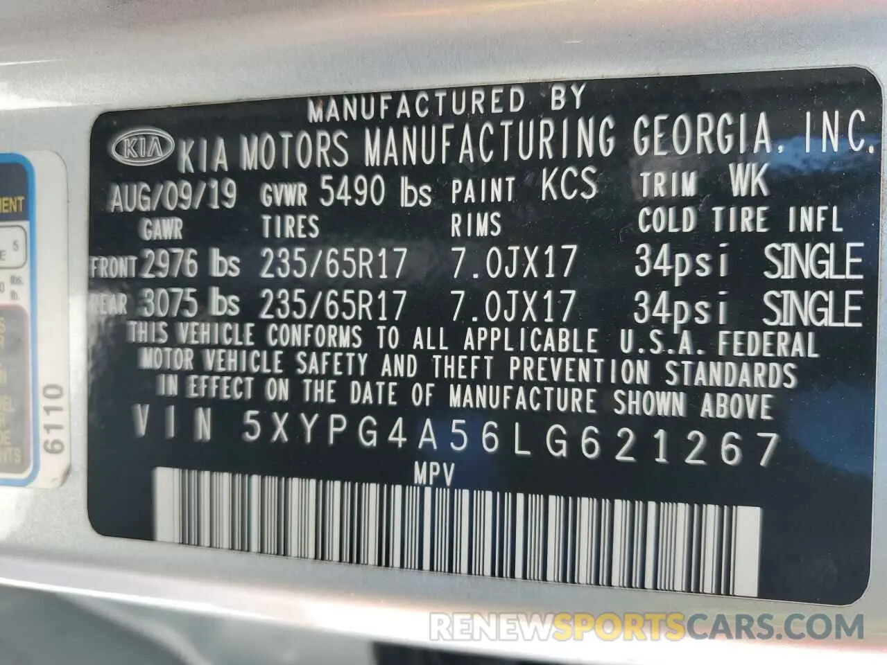 14 Photograph of a damaged car 5XYPG4A56LG621267 KIA SORENTO 2020