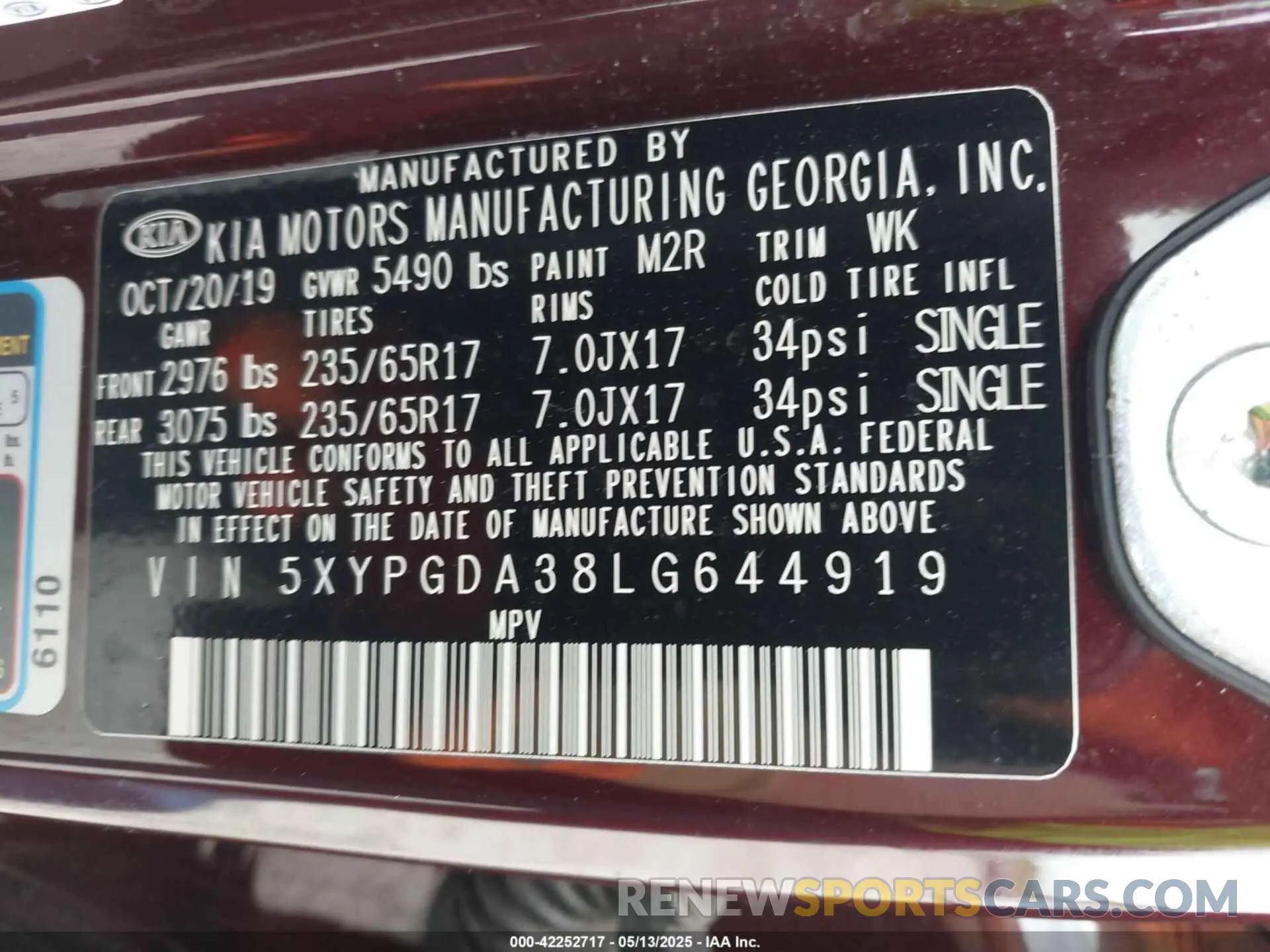 9 Photograph of a damaged car 5XYPGDA38LG644919 KIA SORENTO 2020