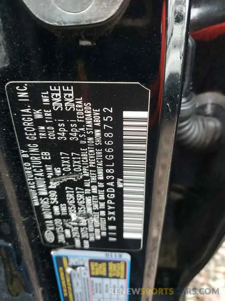 13 Photograph of a damaged car 5XYPGDA38LG668752 KIA SORENTO 2020