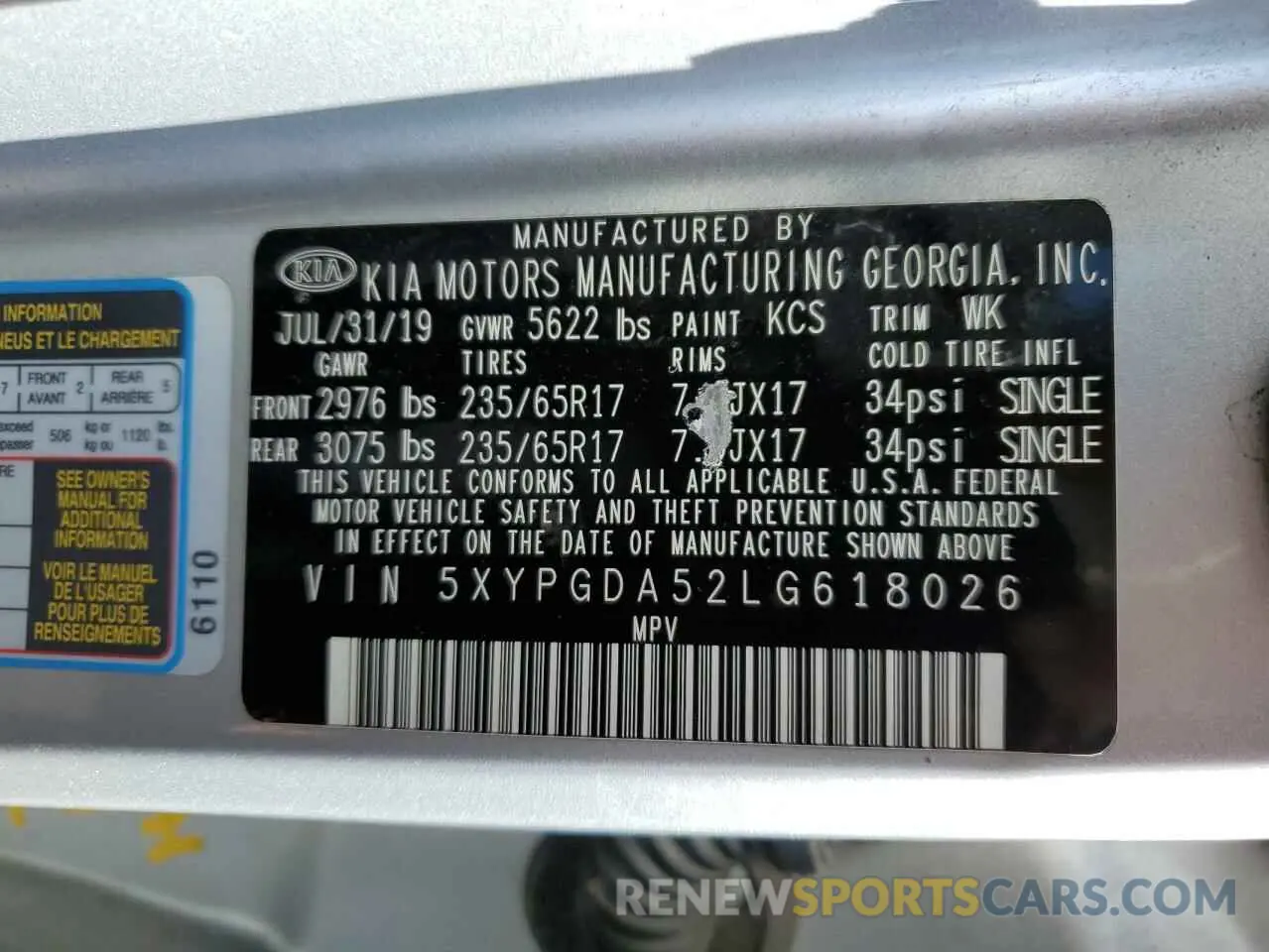 13 Photograph of a damaged car 5XYPGDA52LG618026 KIA SORENTO 2020