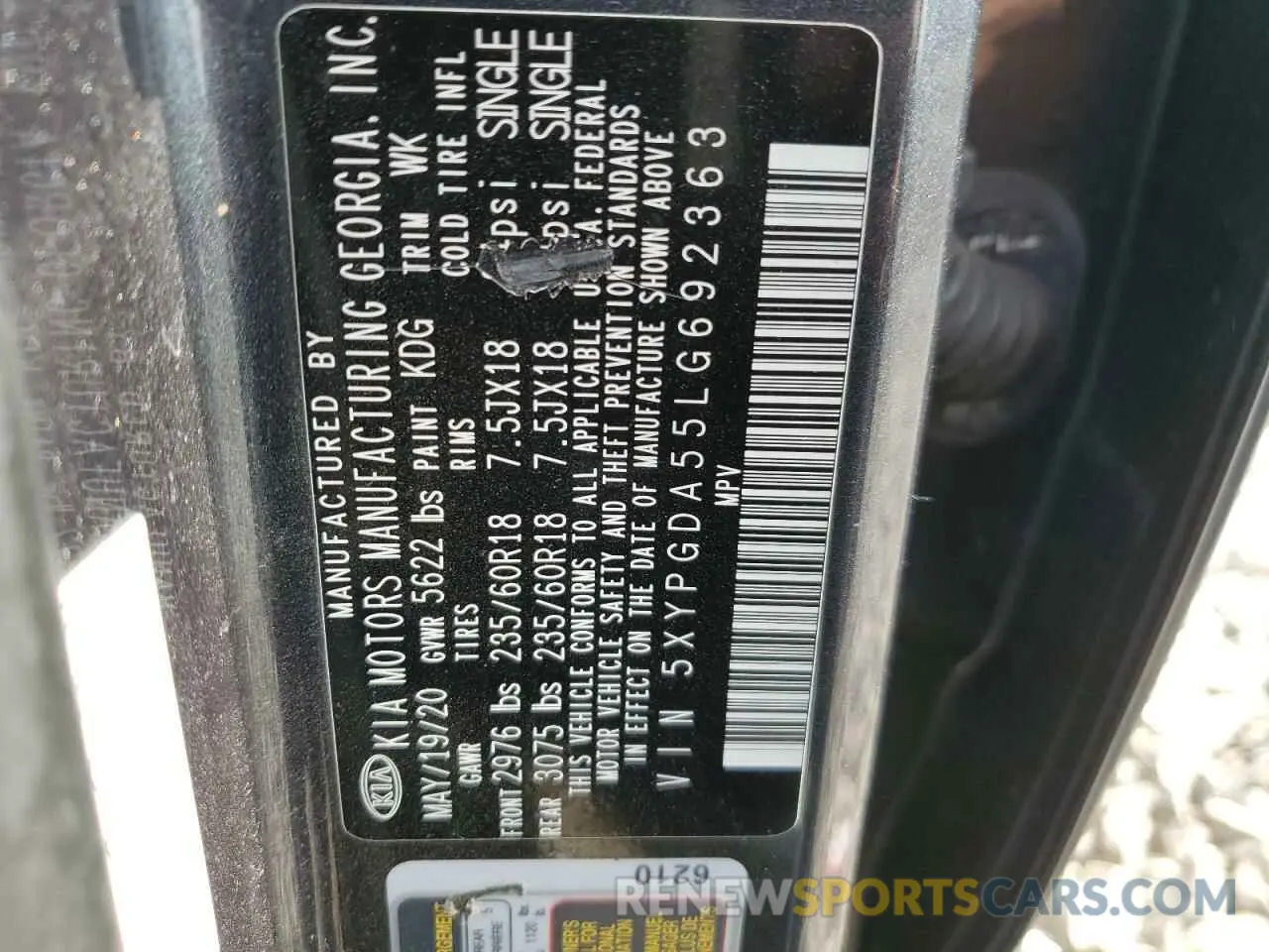 12 Photograph of a damaged car 5XYPGDA55LG692363 KIA SORENTO 2020