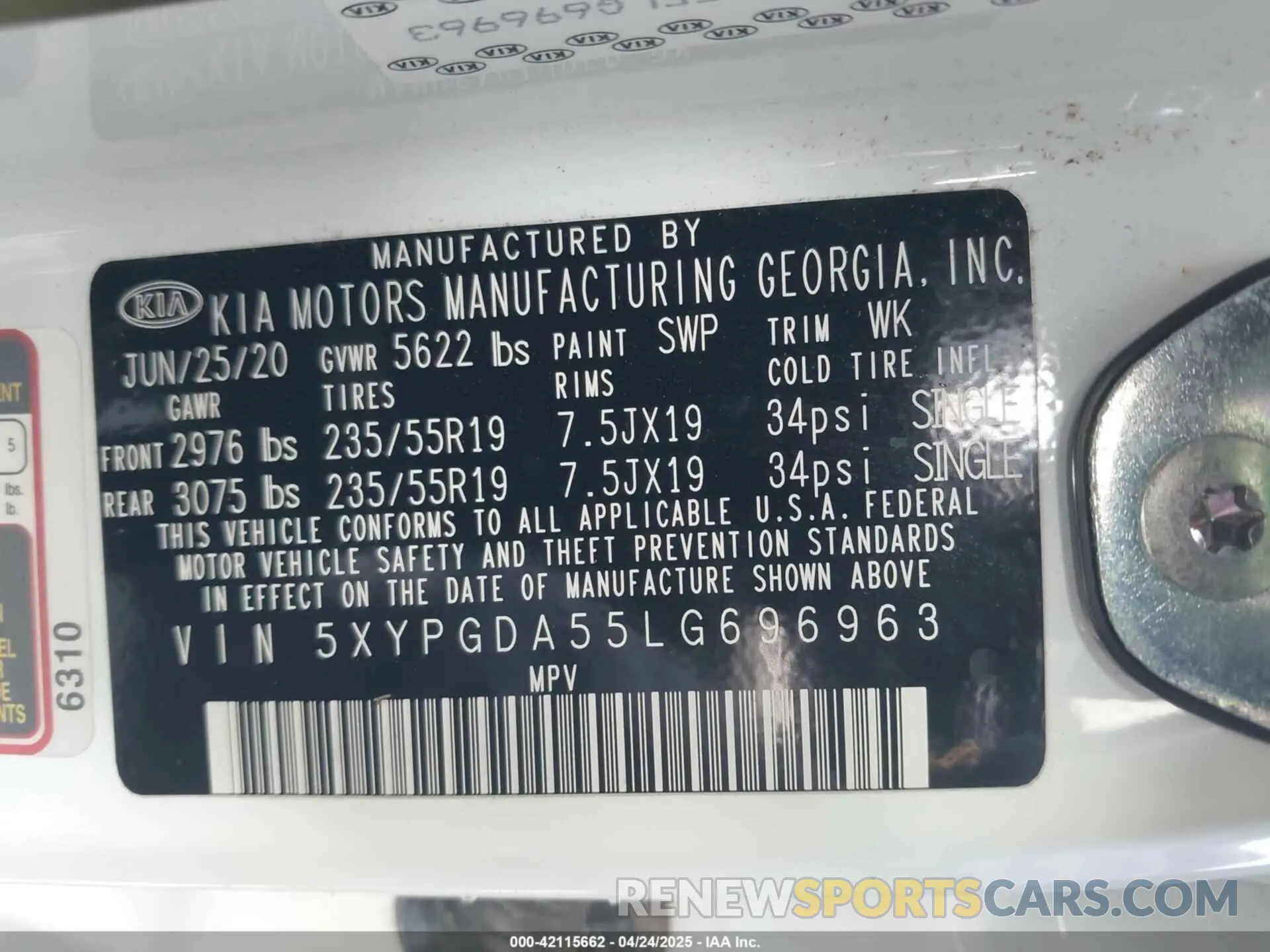 9 Photograph of a damaged car 5XYPGDA55LG696963 KIA SORENTO 2020
