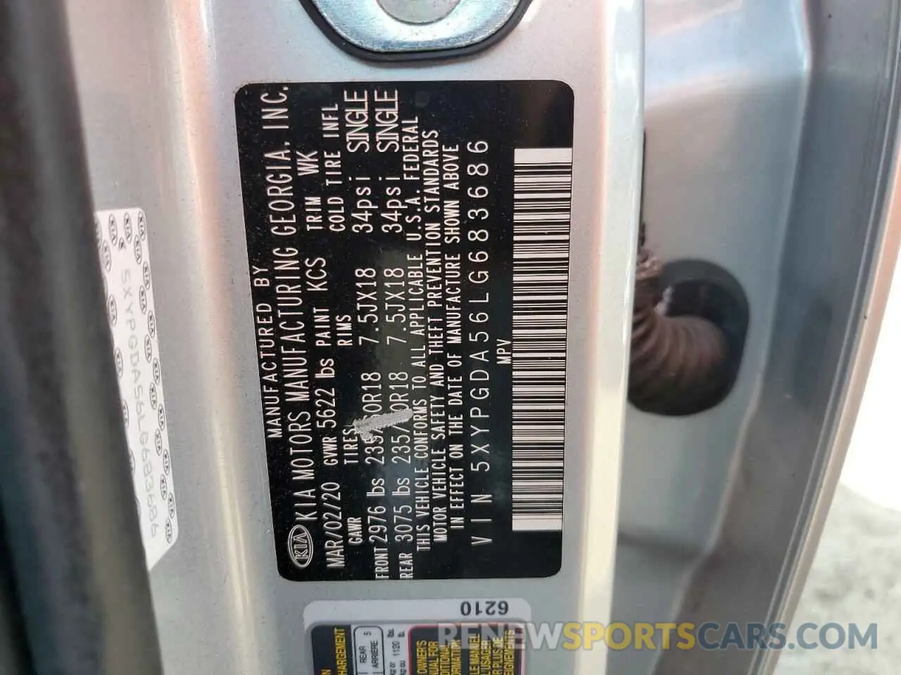 14 Photograph of a damaged car 5XYPGDA56LG683686 KIA SORENTO 2020