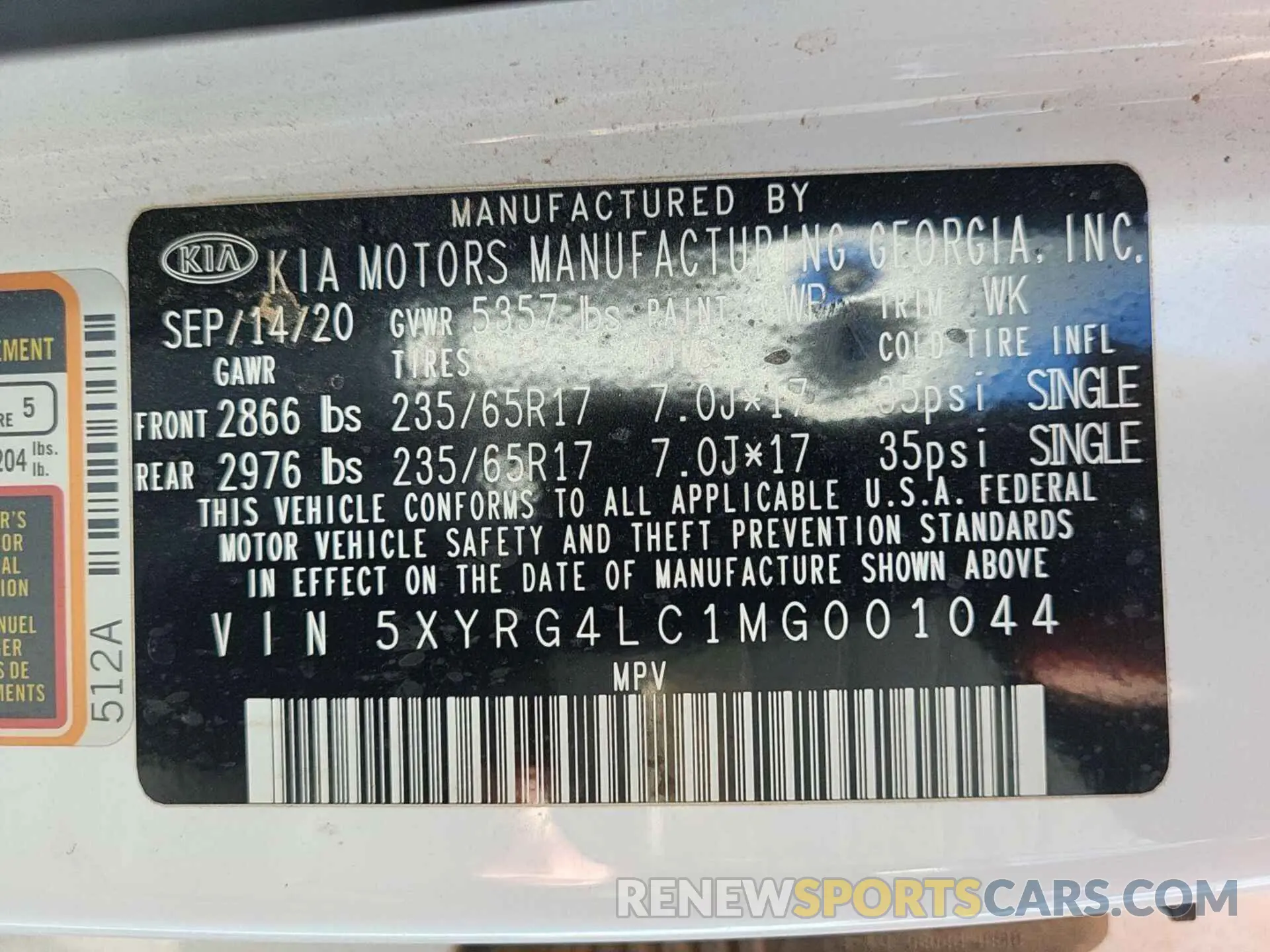 7 Photograph of a damaged car 5XYRG4LC1MG001044 KIA SORENTO 2021