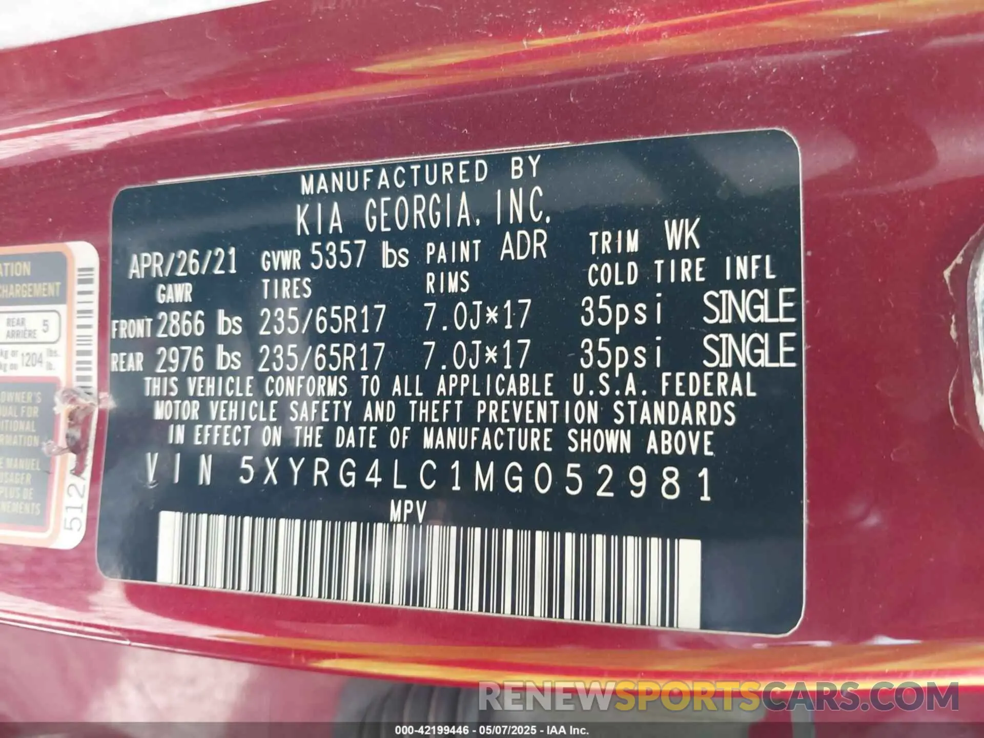 9 Photograph of a damaged car 5XYRG4LC1MG052981 KIA SORENTO 2021