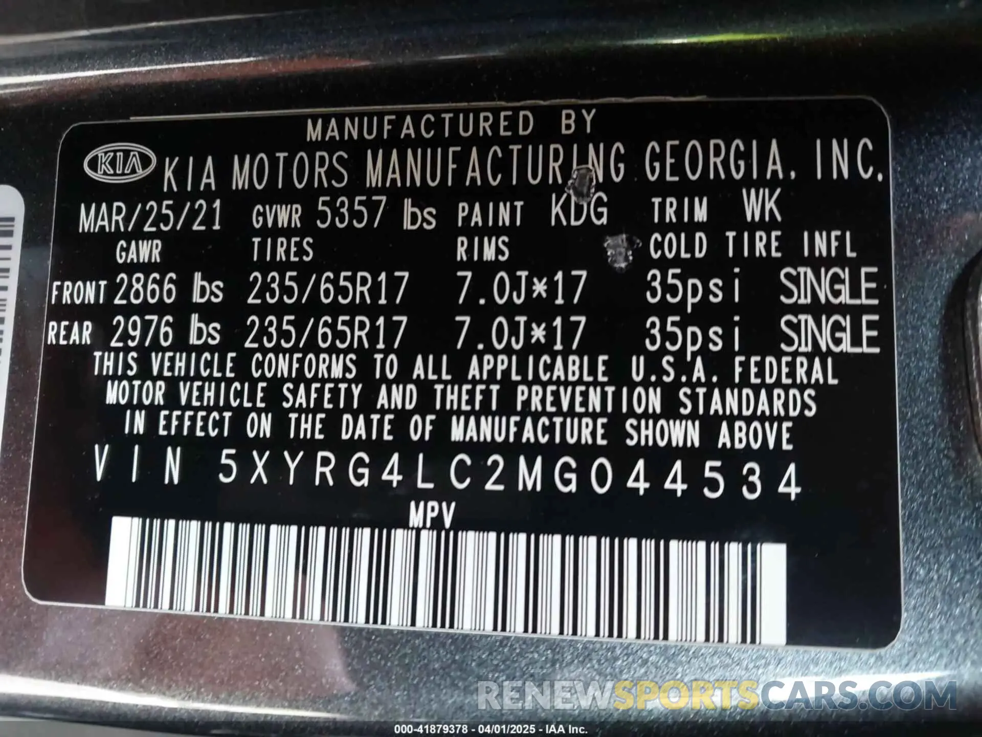 9 Photograph of a damaged car 5XYRG4LC2MG044534 KIA SORENTO 2021