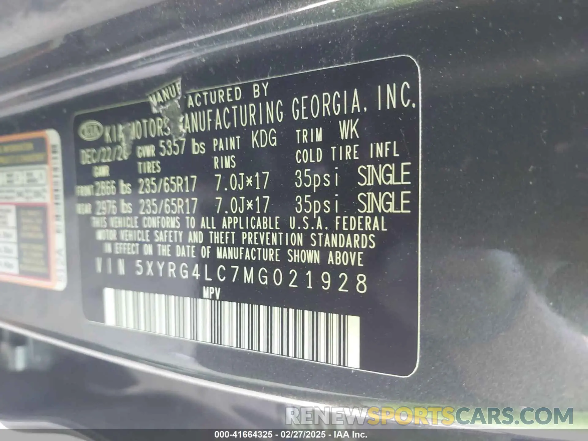9 Photograph of a damaged car 5XYRG4LC7MG021928 KIA SORENTO 2021