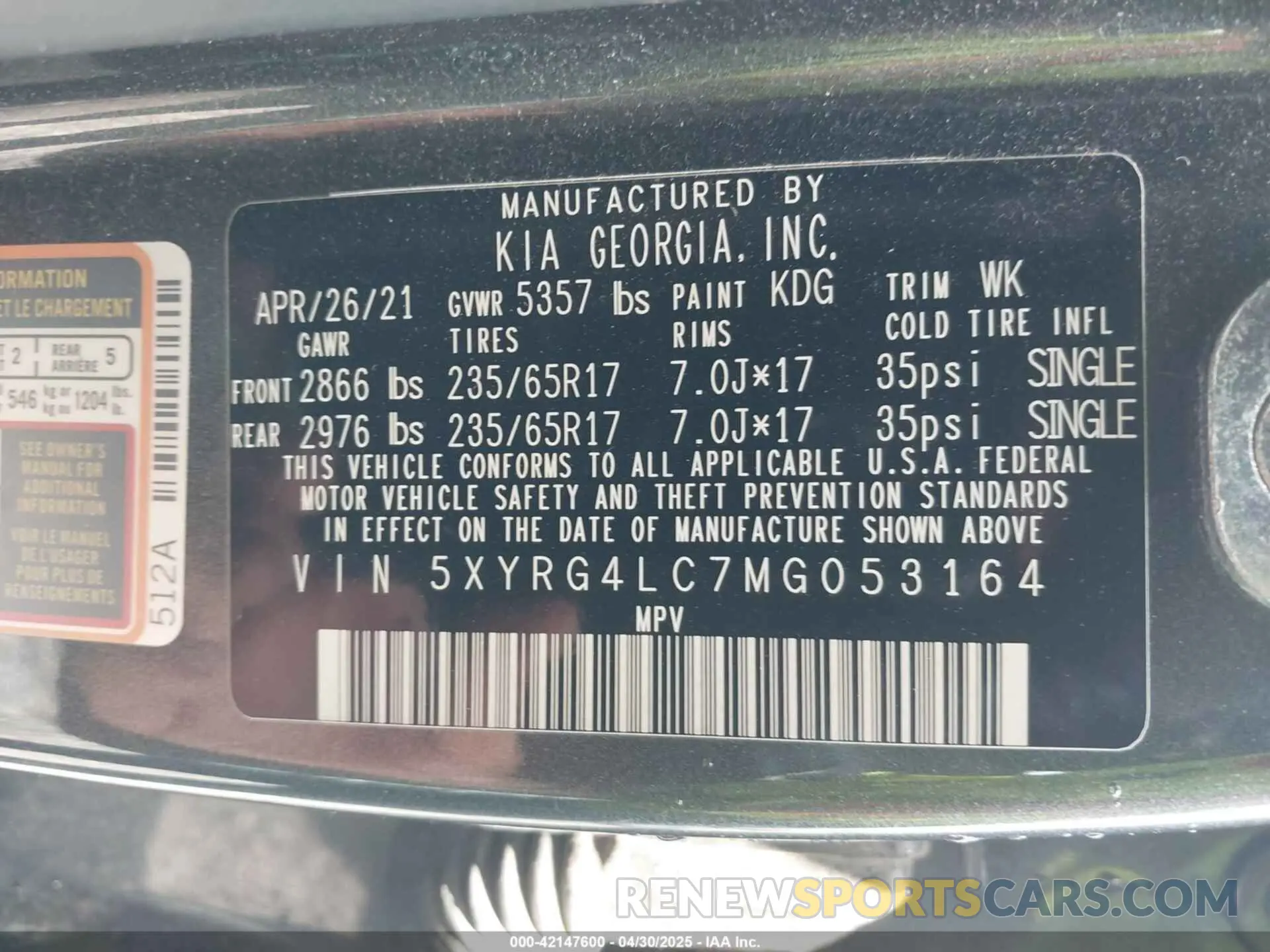 9 Photograph of a damaged car 5XYRG4LC7MG053164 KIA SORENTO 2021
