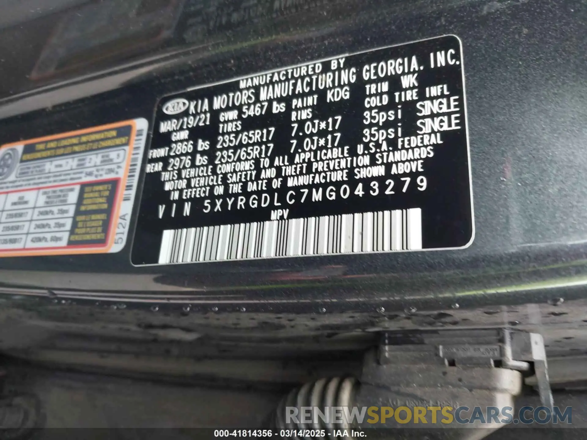 9 Photograph of a damaged car 5XYRGDLC7MG043279 KIA SORENTO 2021