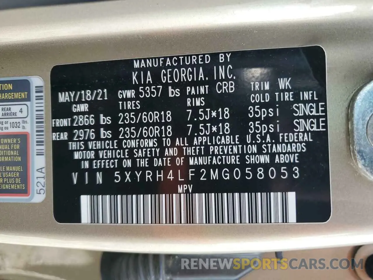 13 Photograph of a damaged car 5XYRH4LF2MG058053 KIA SORENTO 2021