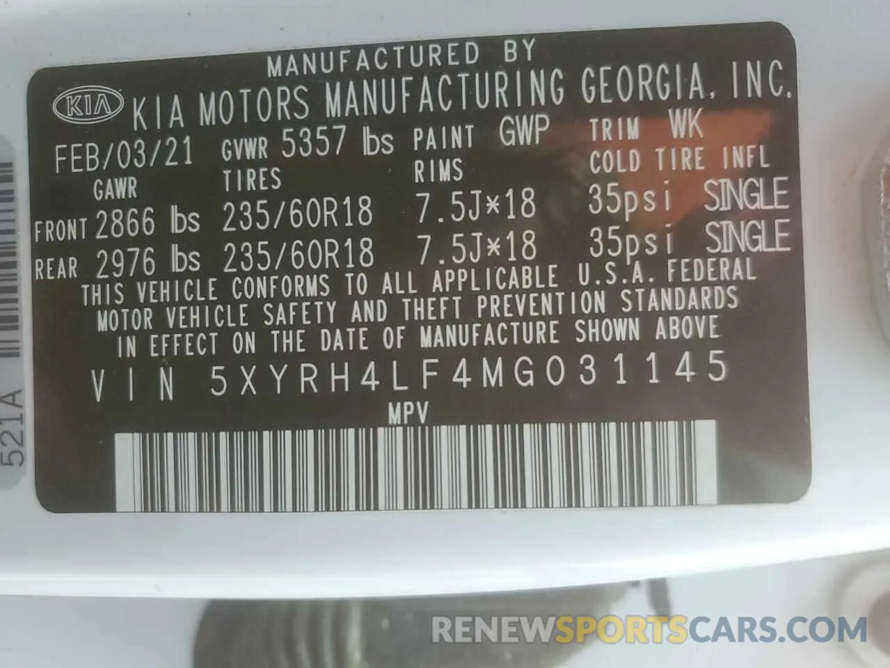 13 Photograph of a damaged car 5XYRH4LF4MG031145 KIA SORENTO 2021