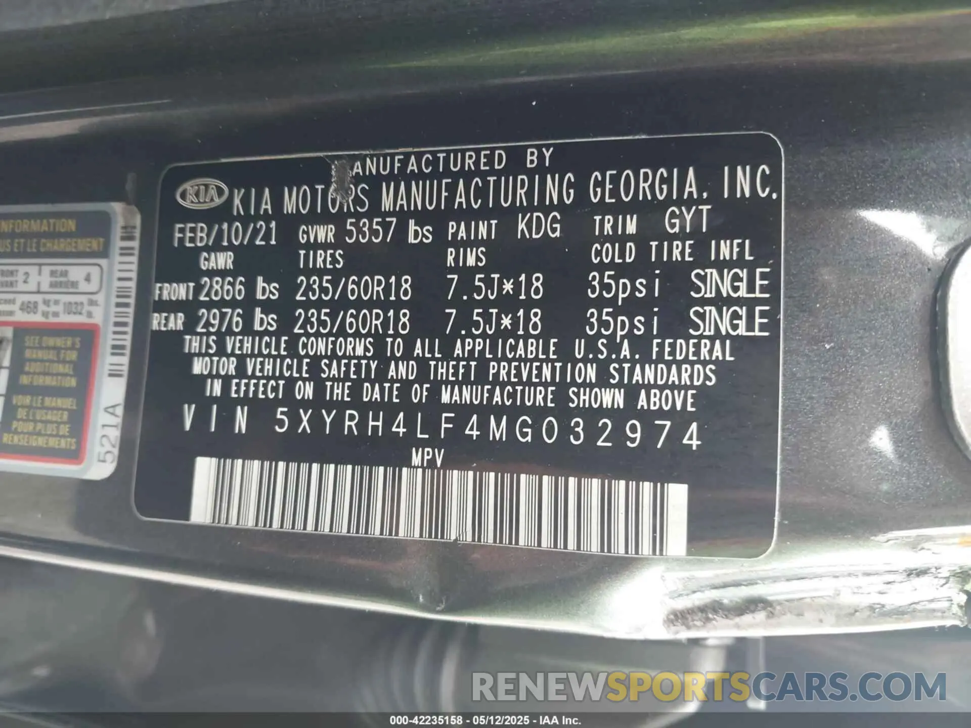 9 Photograph of a damaged car 5XYRH4LF4MG032974 KIA SORENTO 2021