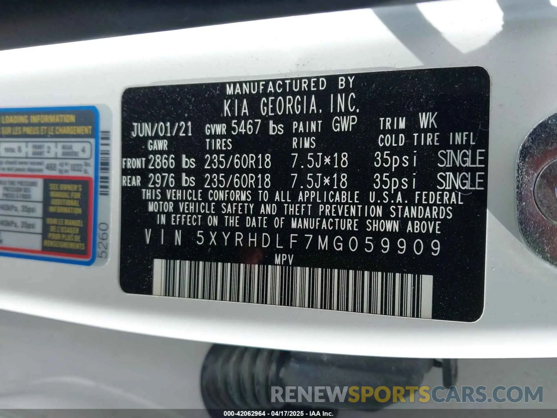 9 Photograph of a damaged car 5XYRHDLF7MG059909 KIA SORENTO 2021