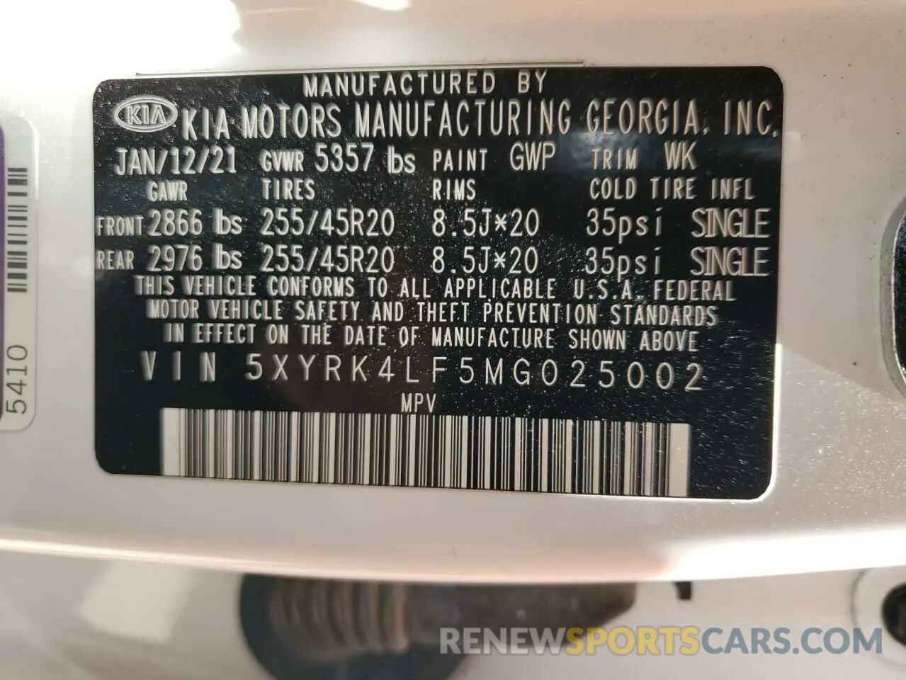 13 Photograph of a damaged car 5XYRK4LF5MG025002 KIA SORENTO 2021