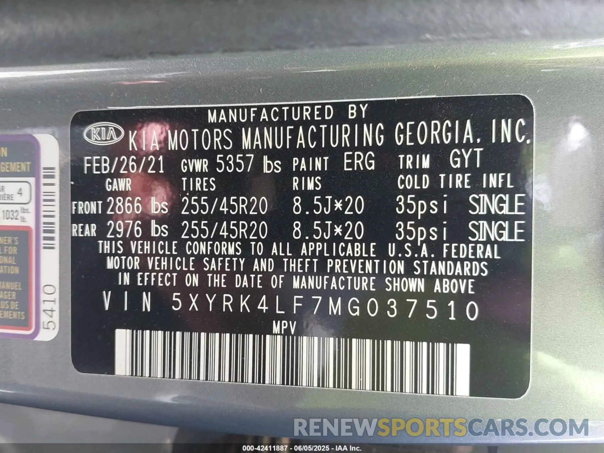 9 Photograph of a damaged car 5XYRK4LF7MG037510 KIA SORENTO 2021