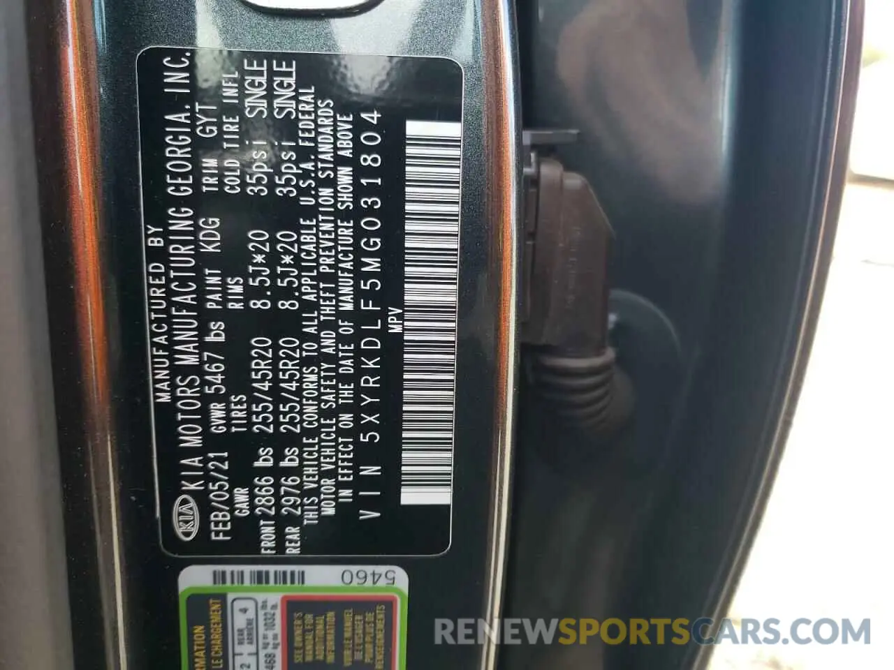 16 Photograph of a damaged car 5XYRKDLF5MG031804 KIA SORENTO 2021