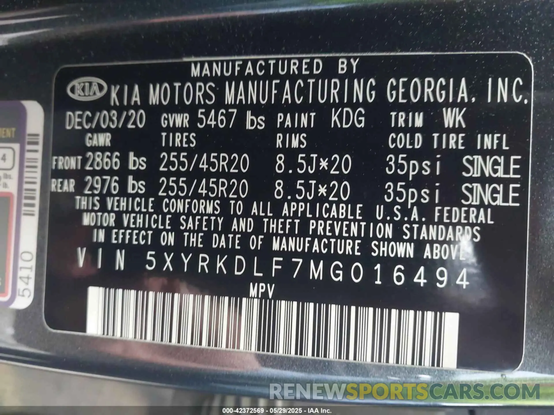 9 Photograph of a damaged car 5XYRKDLF7MG016494 KIA SORENTO 2021