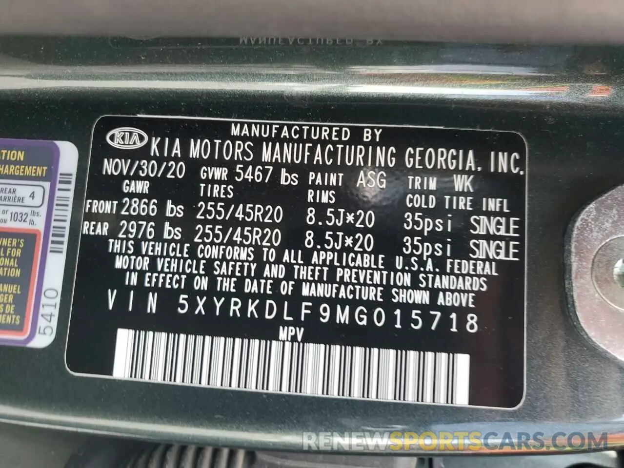 14 Photograph of a damaged car 5XYRKDLF9MG015718 KIA SORENTO 2021
