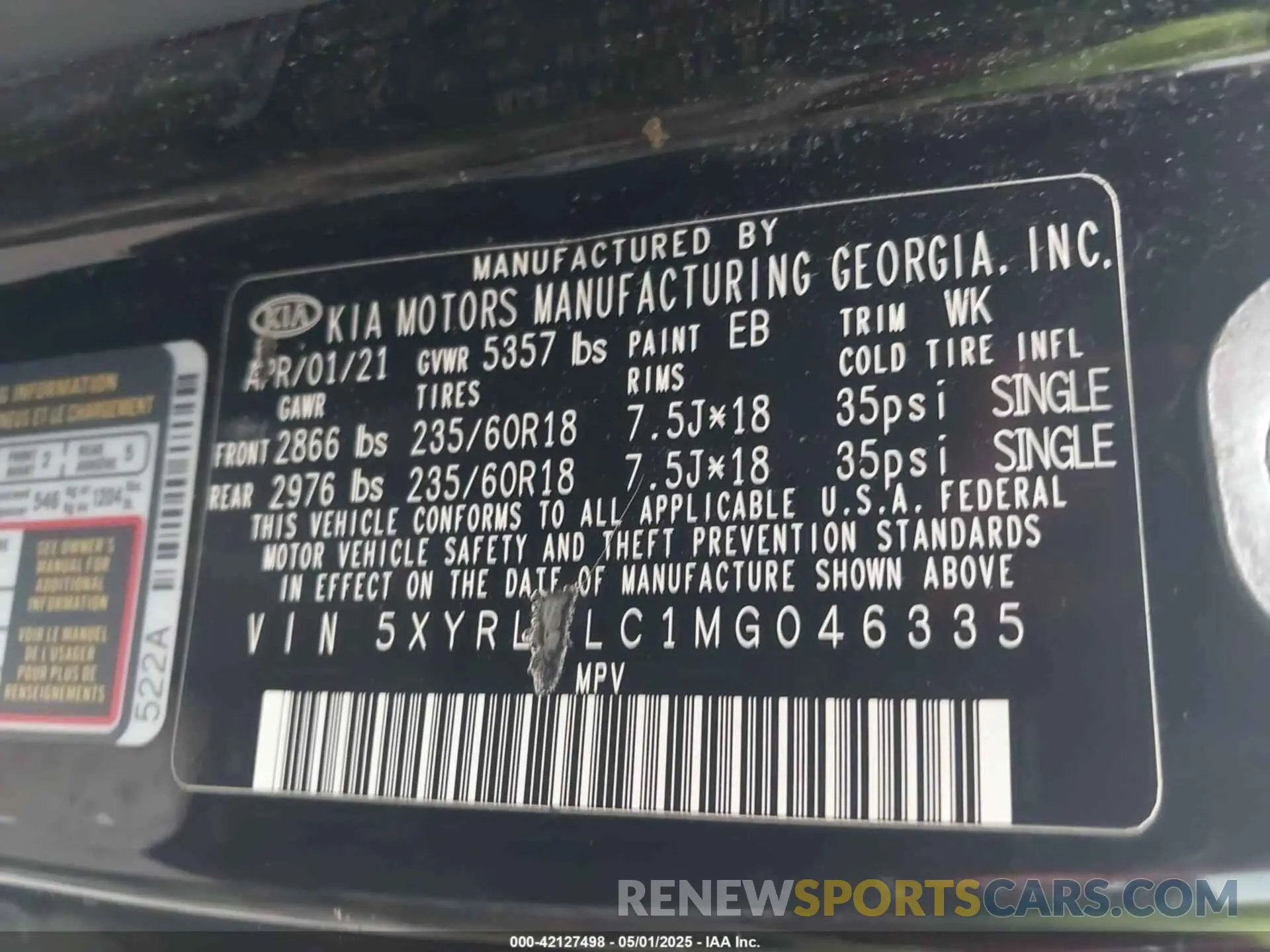 9 Photograph of a damaged car 5XYRL4LC1MG046335 KIA SORENTO 2021