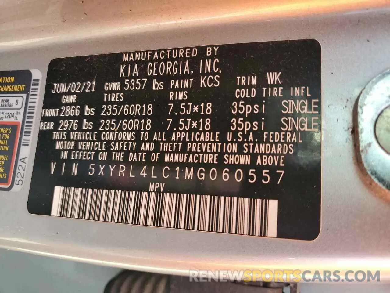 13 Photograph of a damaged car 5XYRL4LC1MG060557 KIA SORENTO 2021