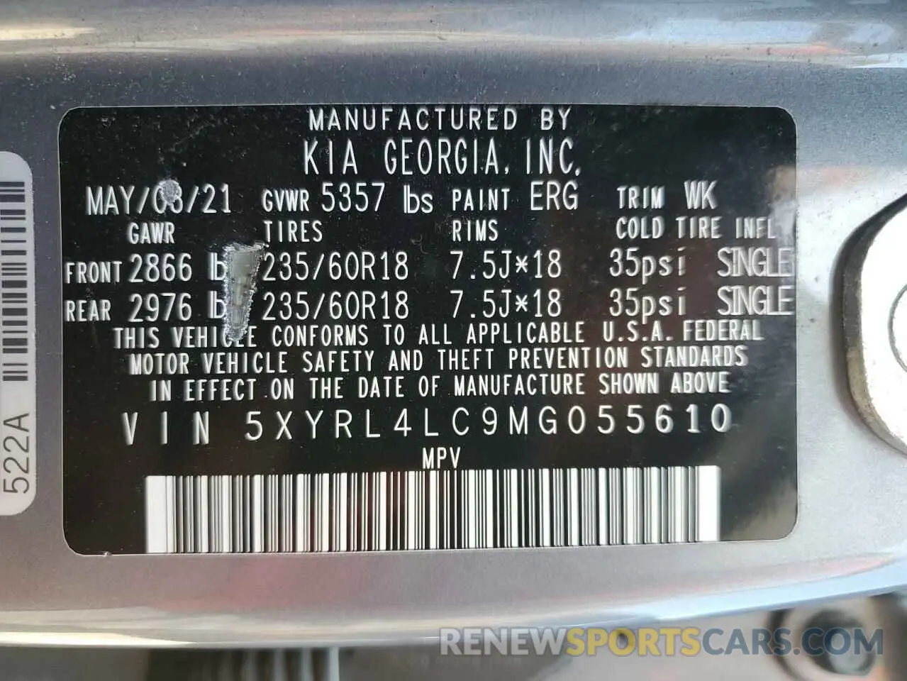 13 Photograph of a damaged car 5XYRL4LC9MG055610 KIA SORENTO 2021