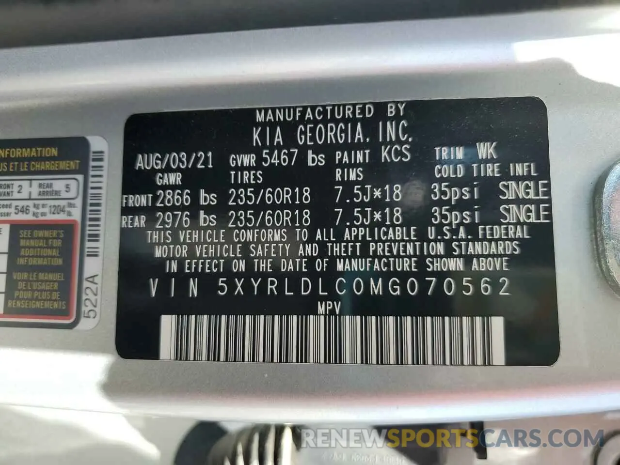 13 Photograph of a damaged car 5XYRLDLC0MG070562 KIA SORENTO 2021