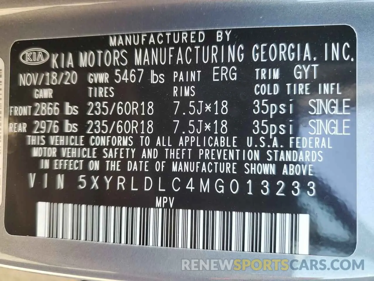 13 Photograph of a damaged car 5XYRLDLC4MG013233 KIA SORENTO 2021