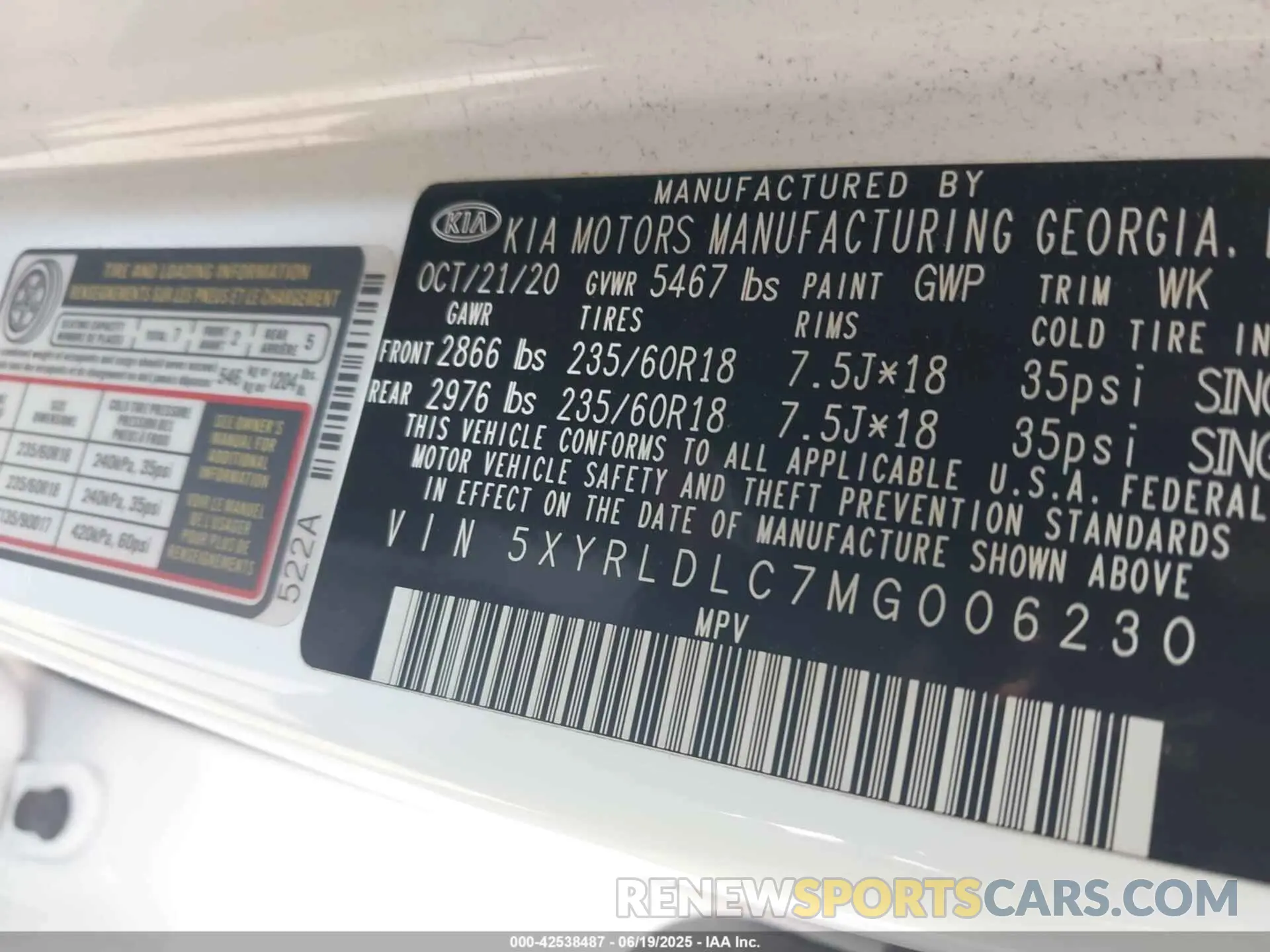 9 Photograph of a damaged car 5XYRLDLC7MG006230 KIA SORENTO 2021