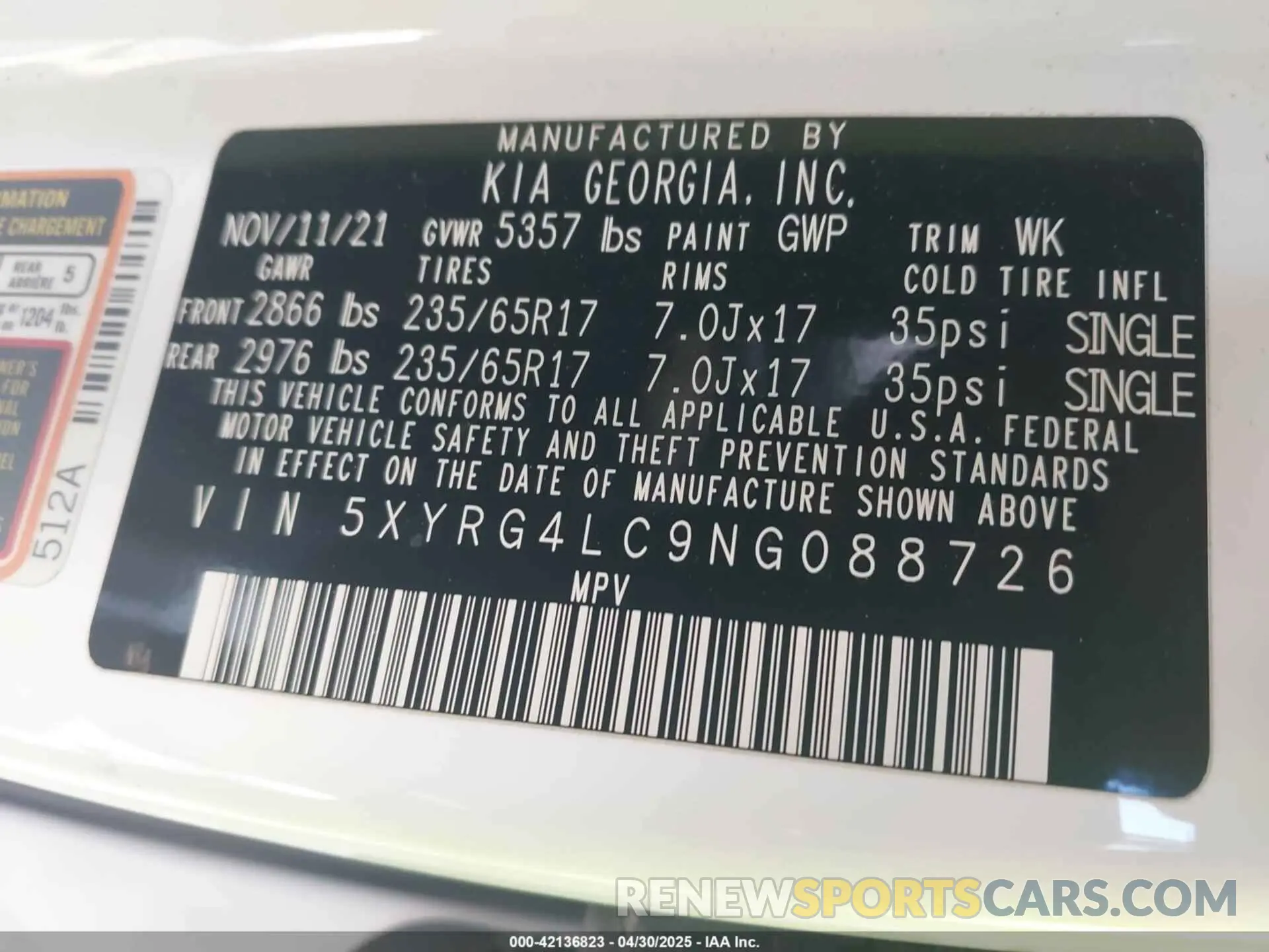 9 Photograph of a damaged car 5XYRG4LC9NG088726 KIA SORENTO 2022