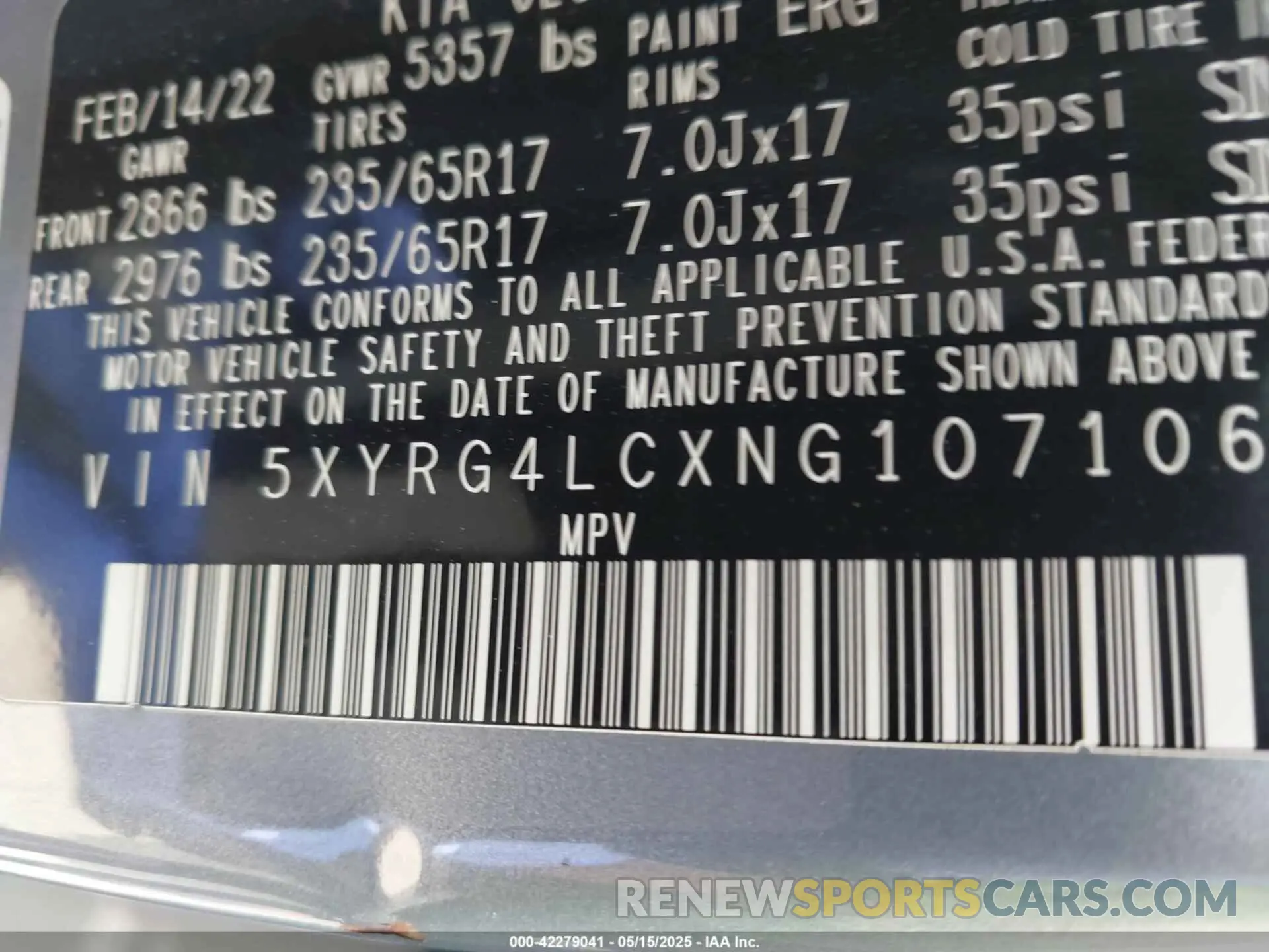9 Photograph of a damaged car 5XYRG4LCXNG107106 KIA SORENTO 2022