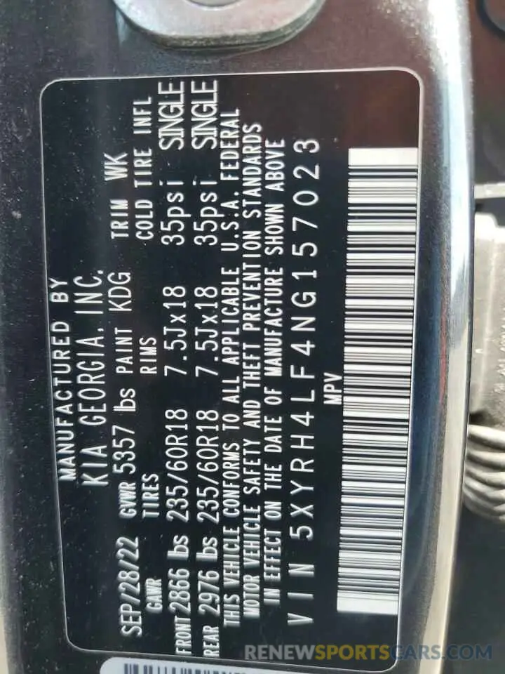 13 Photograph of a damaged car 5XYRH4LF4NG157023 KIA SORENTO 2022