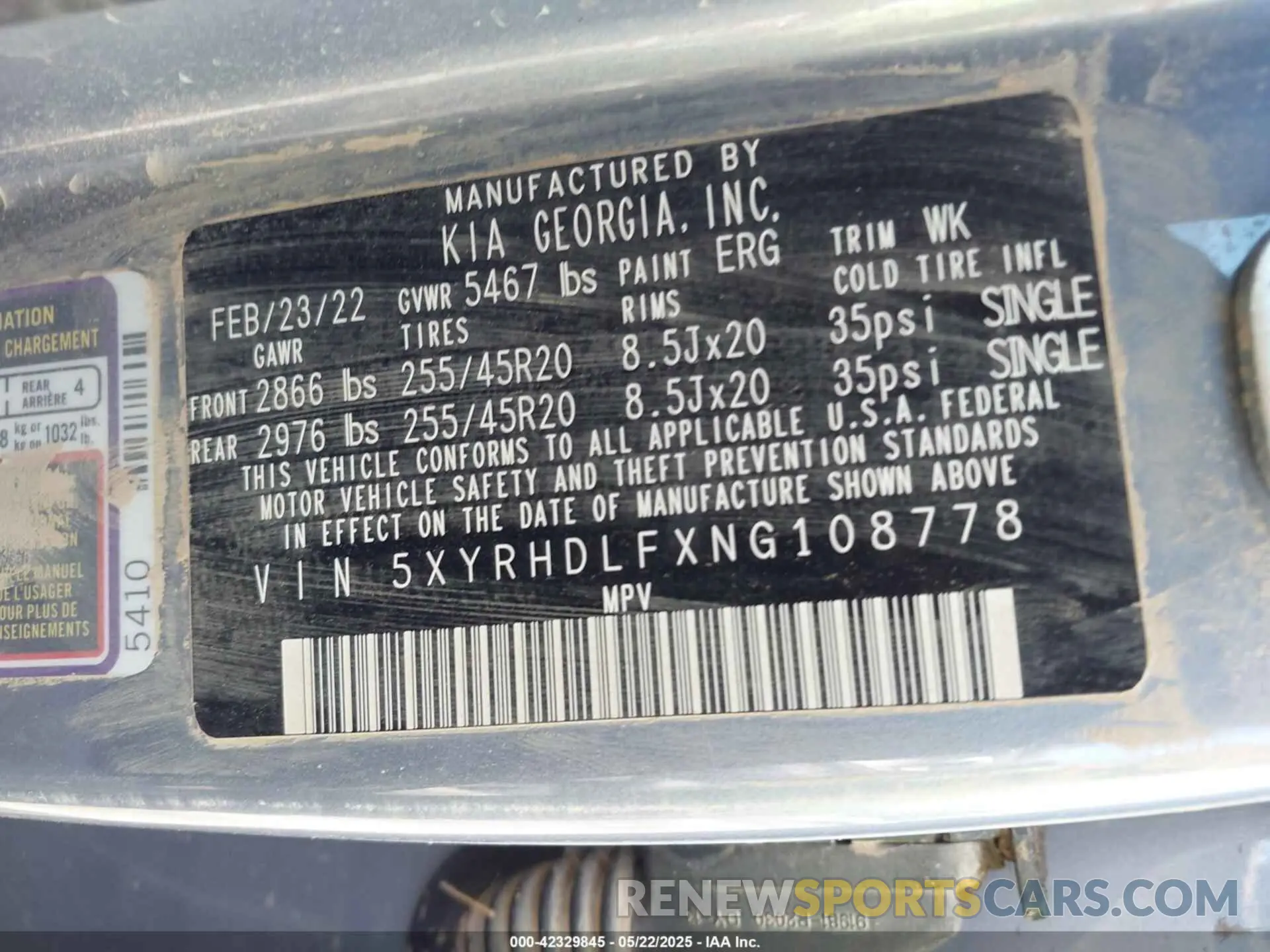 9 Photograph of a damaged car 5XYRHDLFXNG108778 KIA SORENTO 2022