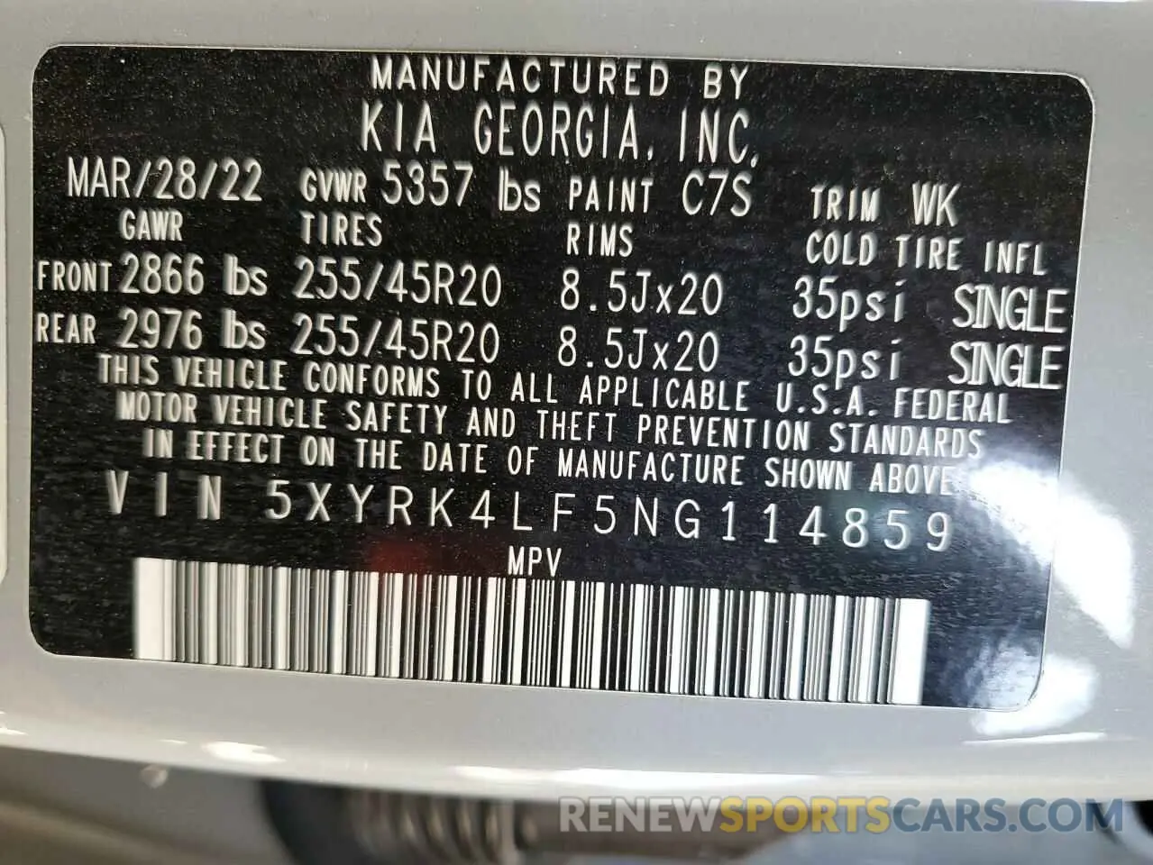 13 Photograph of a damaged car 5XYRK4LF5NG114859 KIA SORENTO 2022