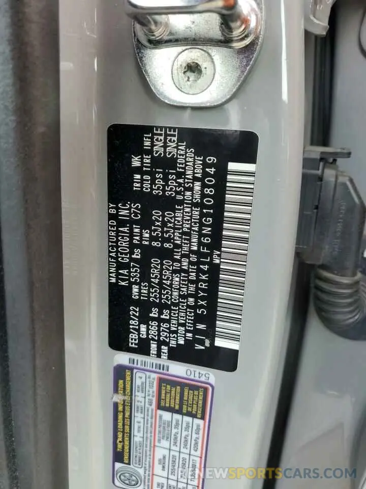 13 Photograph of a damaged car 5XYRK4LF6NG108049 KIA SORENTO 2022
