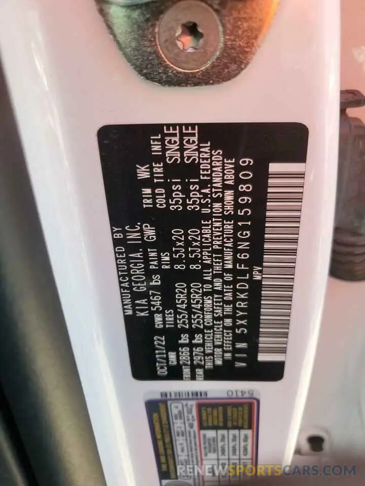 14 Photograph of a damaged car 5XYRKDLF6NG159809 KIA SORENTO 2022