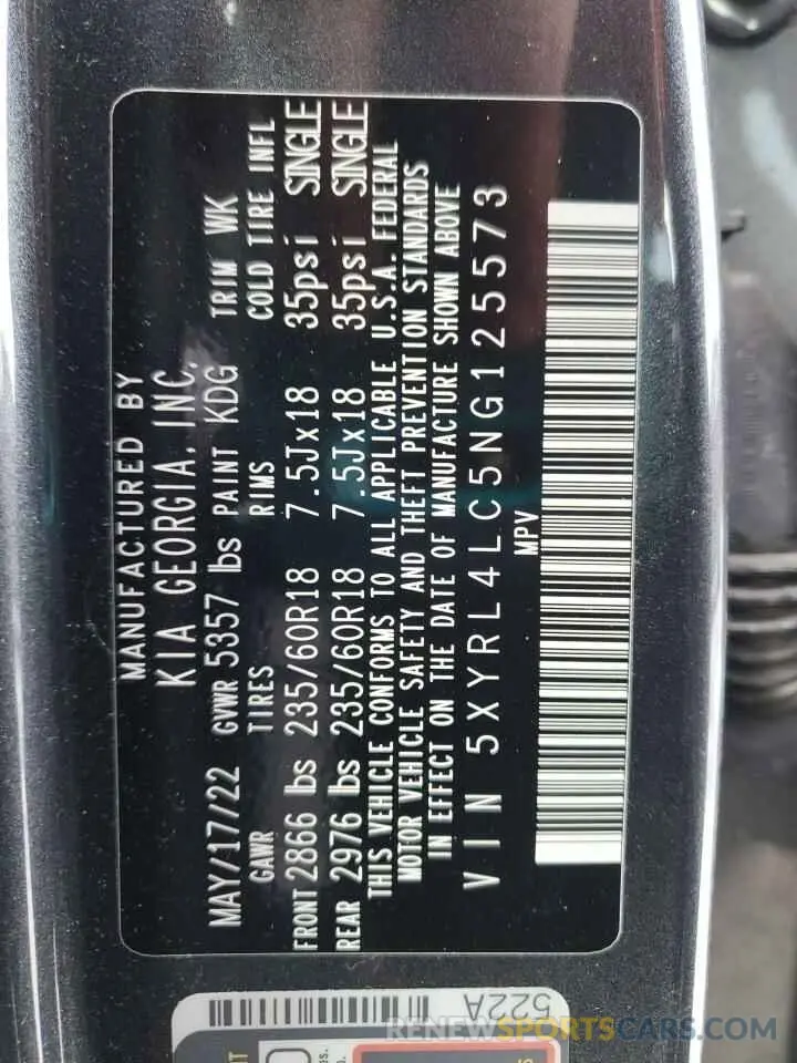 15 Photograph of a damaged car 5XYRL4LC5NG125573 KIA SORENTO 2022