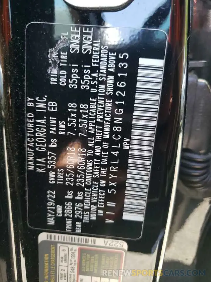 12 Photograph of a damaged car 5XYRL4LC8NG126135 KIA SORENTO 2022