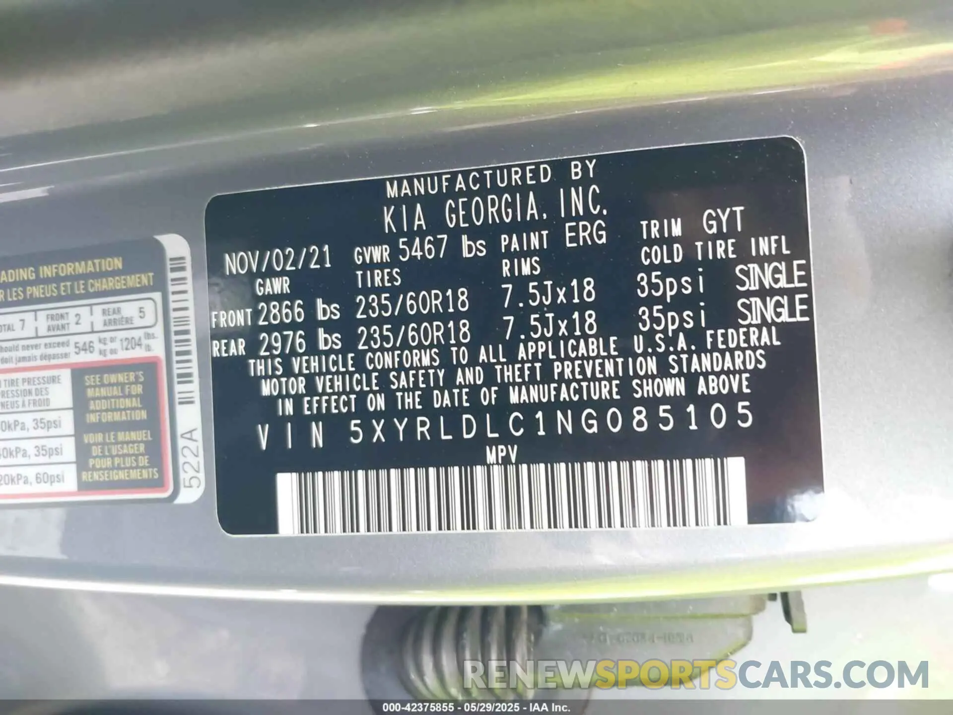 9 Photograph of a damaged car 5XYRLDLC1NG085105 KIA SORENTO 2022
