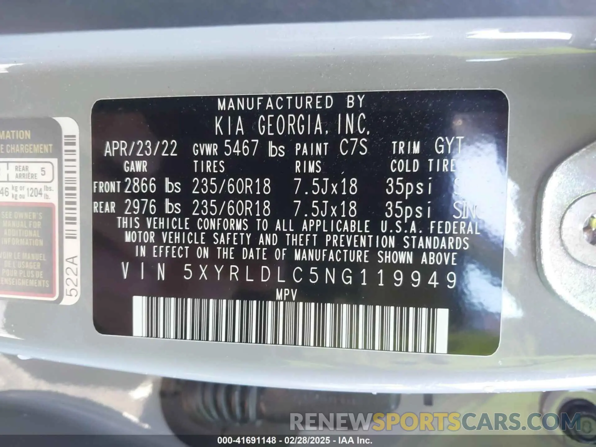 9 Photograph of a damaged car 5XYRLDLC5NG119949 KIA SORENTO 2022