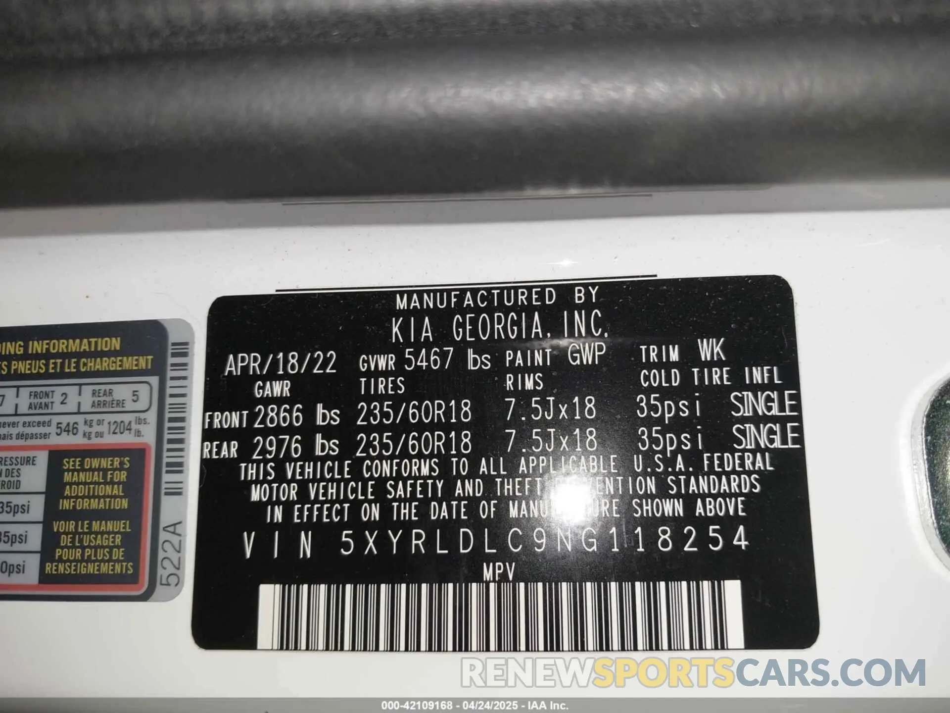 9 Photograph of a damaged car 5XYRLDLC9NG118254 KIA SORENTO 2022