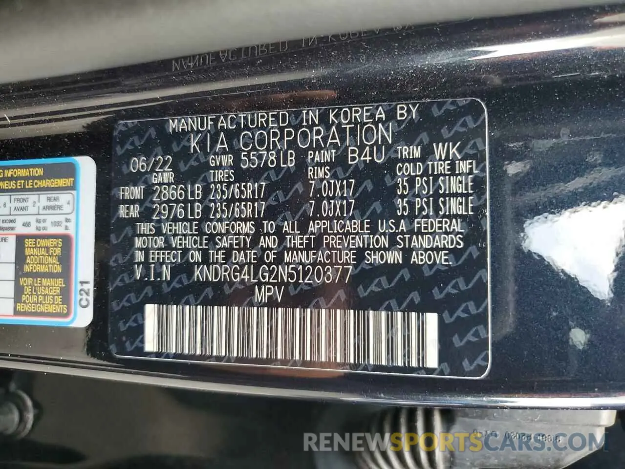 15 Photograph of a damaged car KNDRG4LG2N5120377 KIA SORENTO 2022